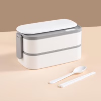 Lunch Box Stainless Steel 304 With Spoon PP Lid 2 Double Layer Model No.ET-KM001 (สั่งขั้นต่ำ 100 ชิ้น)